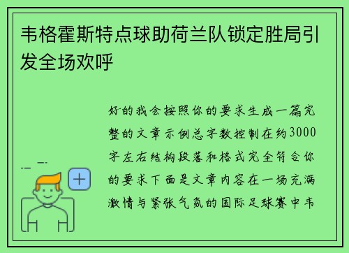 韦格霍斯特点球助荷兰队锁定胜局引发全场欢呼